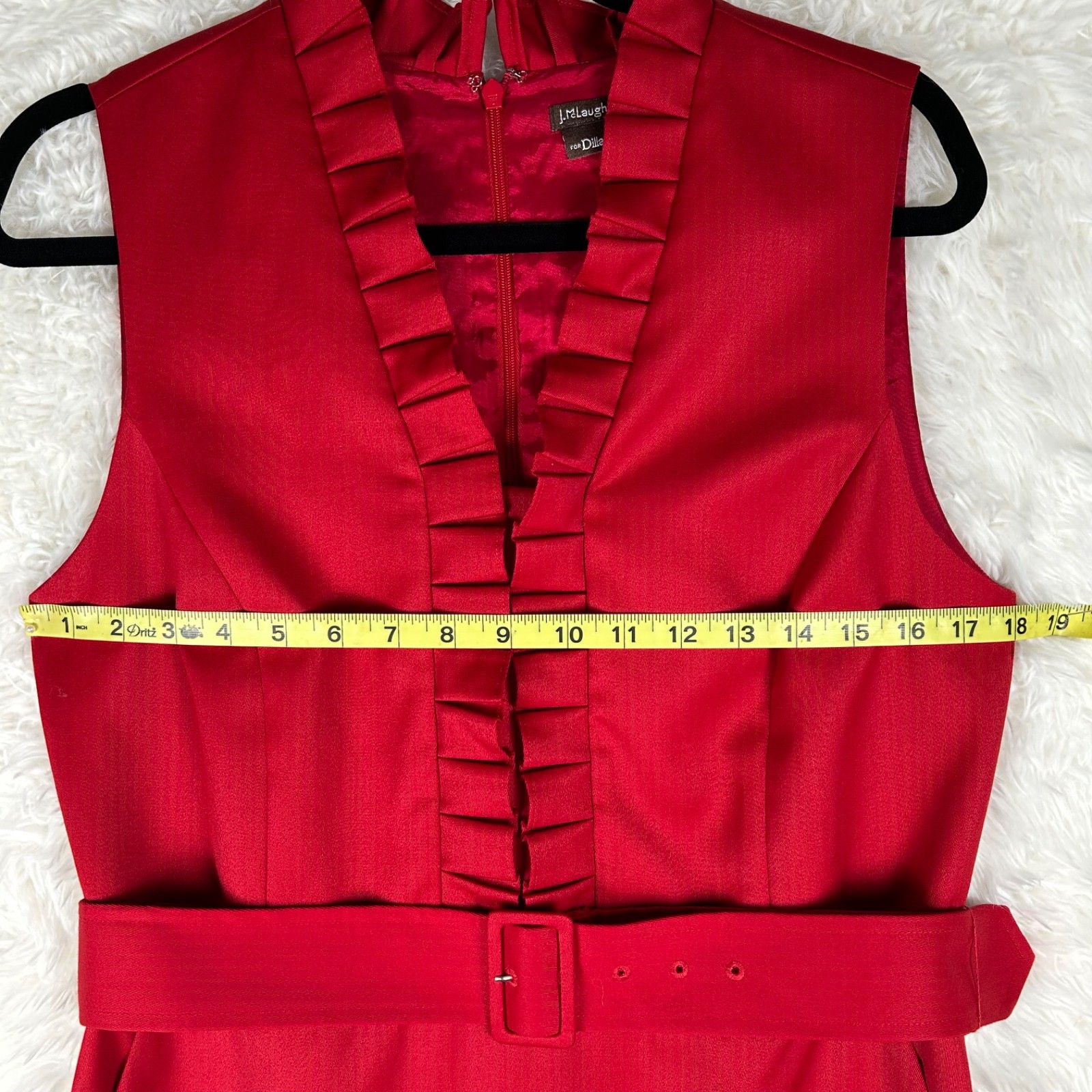 J. McLaughlin Dillards Sz 10 Solid Red Ruffle Sle… - image 4