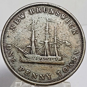 1843 New Brunswick  1c One Copper Penny Token Queen Victoria