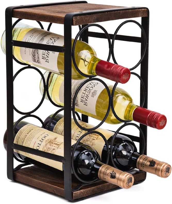 No Assembly Rustic Wine Rack – Stylish 6-Bottle Countertop Storage Solution