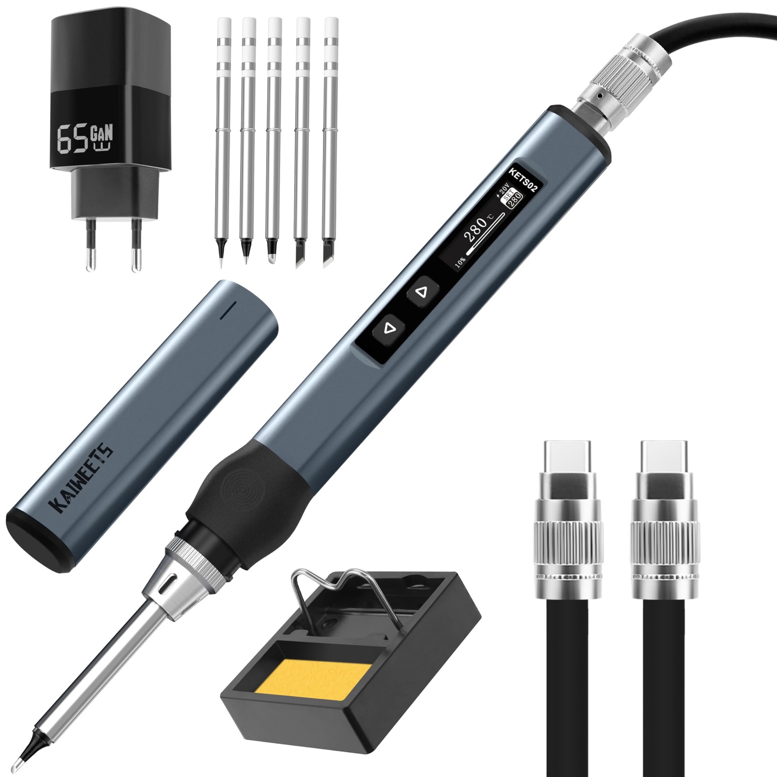 KAIWEETS Kit Saldatura a Stagno: Saldatore Smart Precisione 65W PD
