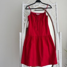 Reformation Analise Dress 8 Red Poplin Cotton Drop Waist Midi Luxury Elegant