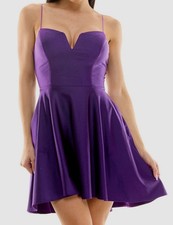 City Studios Women Purple Grape Plunge-Neck Lace-Up Skater Dress Juniors' Size 9
