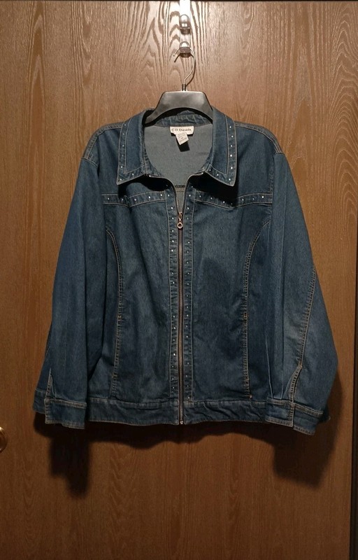 CD Daniels Jean Jacket 2X Blue Denim Stretch Zip Up Rhinestone Pockets