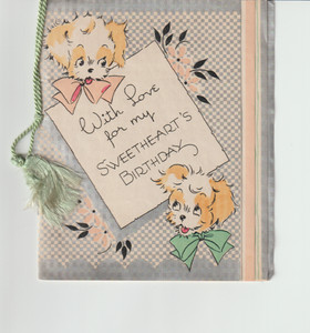 1930's Birthday Greeting Card~Puppies~7 pages~Silvertoned