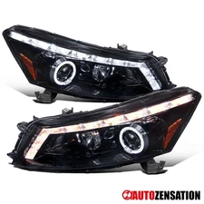 Fit 2008-2012 Honda Accord Sedan Black Smoke LED Halo Projector Headlights Lamps