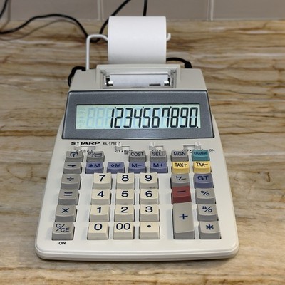 Sharp EL-1750V Printing Calculator LCD Display w/ Power Cord & Paper Rolls