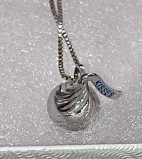 Vintage Hershey Kiss Necklace & Pendant 925 Sterling Silver Blue Tag Font Solid