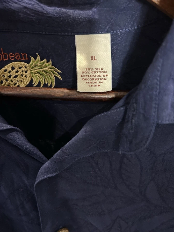 Caribbean Mens XL Silk Blend Shirt Blue Hawaiian Tropical Beach Vacation - Image 3 of 4