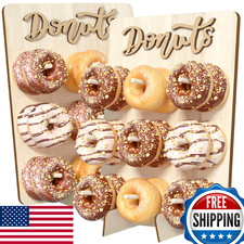 CORTNK Donut Wall Display Stand, 2PCS Wooden Doughnut Holder Display 18 Donuts,