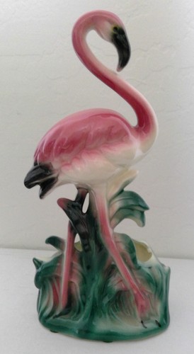Vintage MCM Pink Flamingo Planter Art Deco Ceramic 10 inches tall