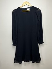 J Crew Mini Dress with Flounce Hem Size 4 Black Sheer Puff Sleeve Flowy Dainty