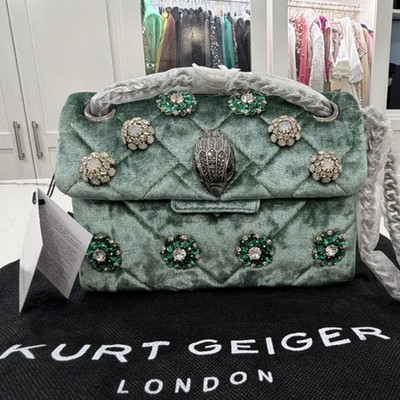 Kurt Geiger Mini Quilted Shoulder Bag Pale Green Crystal Beaded Accents