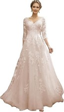 Beach Wedding Dress Lace Appliques Chiffon Boho Style - Pink Size 18 - New 