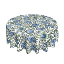 Blue Sage Green Floral Round Tablecloth 70 Inch Chinoiserie Flower Table Clot...