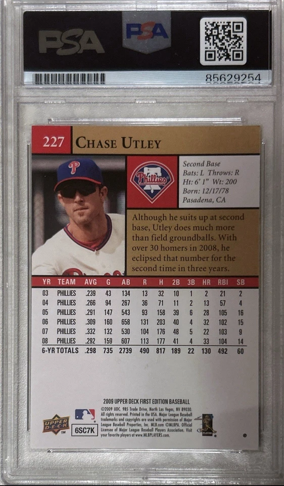 2009 Upper Deck First Edition #227 Chase Utley Signed Card Baseball PSA/DNA - Image 2 of 2