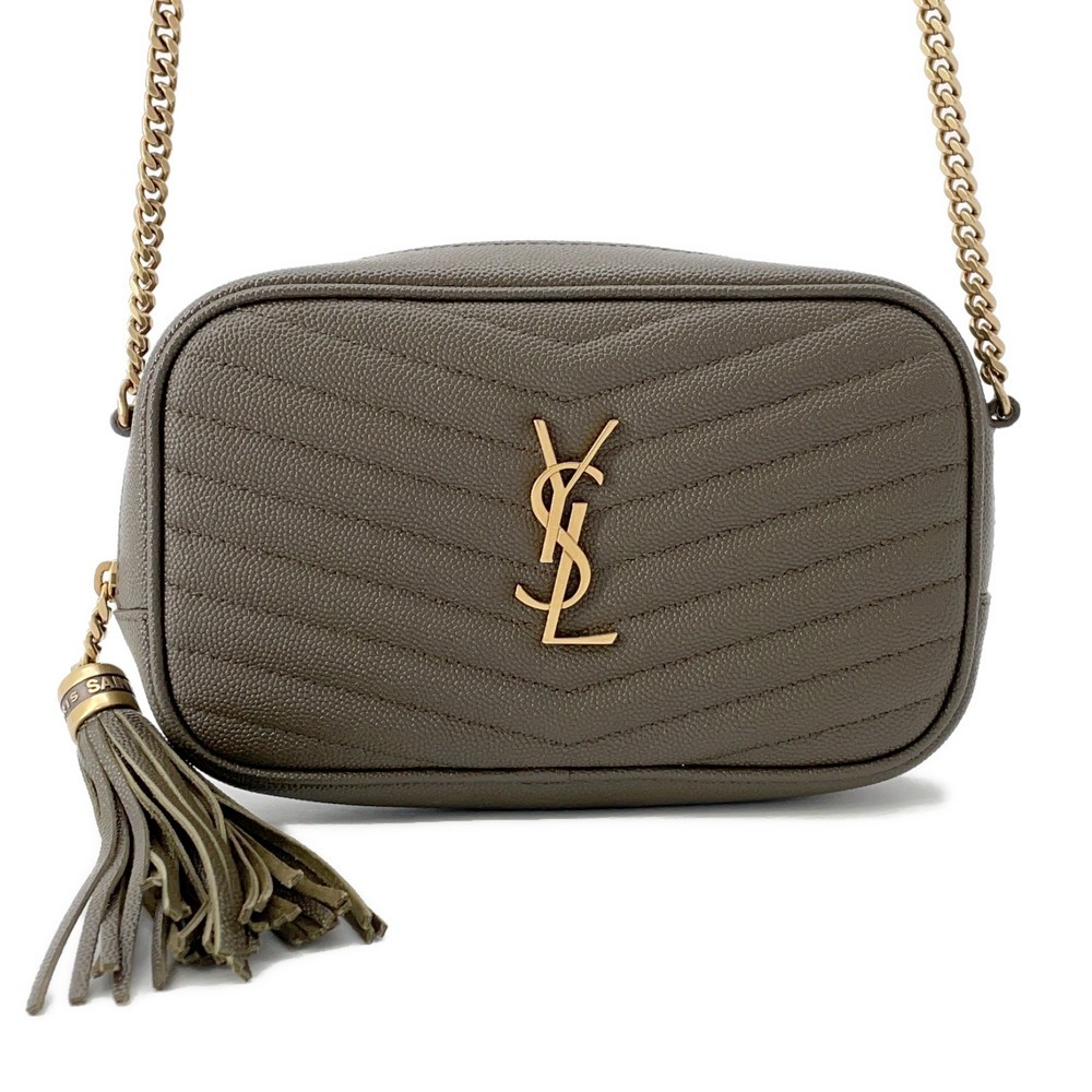 SAINT LAURENT PARIS Borsa a tracolla con catena in nappa Lou pelle cachi 612579