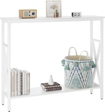 White Console Table, Industrial Entryway Table for Hallway, 101x25x80.5cm
