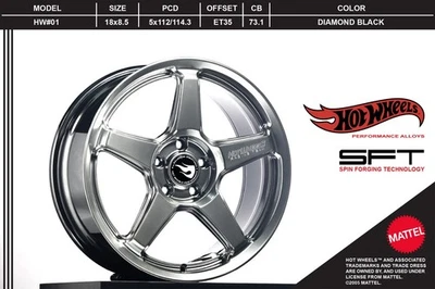 { NEW } HOTWHEELS 18 Inch | 5x112/114.3 ET35 | Diamond Black For Audi A3,A4,Golf - Image 1 of 4
