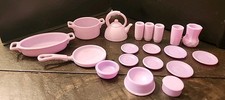 Barbie Doll Dishes Lot Plates Cups Pans Pot Pan Vase Bowl Kettle PURPLE Kitchen