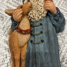 June McKenna 1992 Flat Back Santa with Reindeer Wood Blue Rustic 5 Inch Signed — photo 4