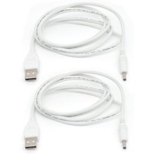 2PCS USB Power Cable White 4FT/1.2M USB to 3.5mm Plug 5V DC 20AWG Charging Ca...