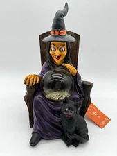 Halloween Witch with Crystal Ball LIGHT UP Black Cat Water Globe Tabletop Decor