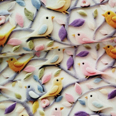 Stoff Meterware Baumwollstoff Patchwork 50 cm Vögel Frühling Blumen Natur