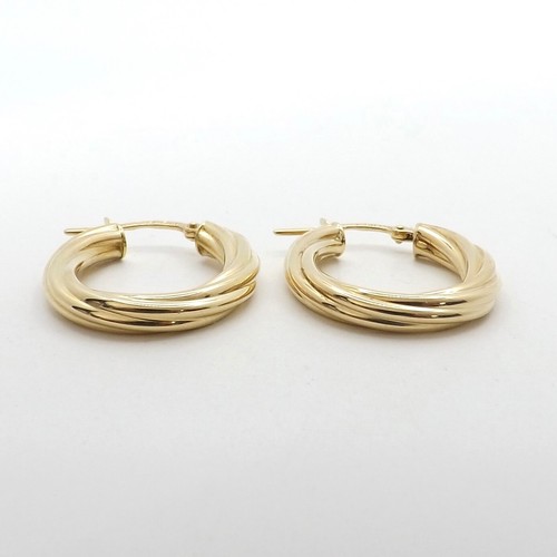 Solid 18k Gold Oval Twisted Hoop Earrings Milor Italy 750 New - Picture 7 of 8