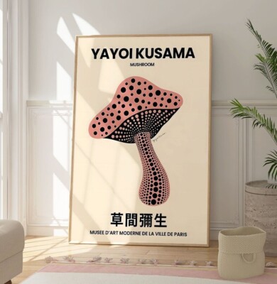 Yayoi Kusama Mushroom Print, Modern Contemporary Poster, Popular Artist Work