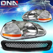 For 96-98 Civic Ejek Black Front Grillchrome Housing Headlight Amber Reflector