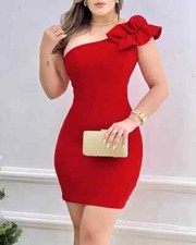 Red Appliques Party Dress Elegant Ruffle Sexy One Shoulder Evening Club Outfits