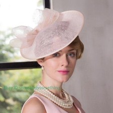 Women's Kentucky Derby Church Wedding Noble Dress linen feather Sinamay hat SY