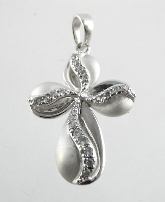 PAJ Sterling Silver White Cubic Zirconia Cross Pendant 925 CZ Inch 