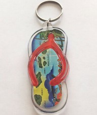 Hawaii Slippers Keychain Islands Names 3D Flip Flops Plastic Key Ring Chain NEW