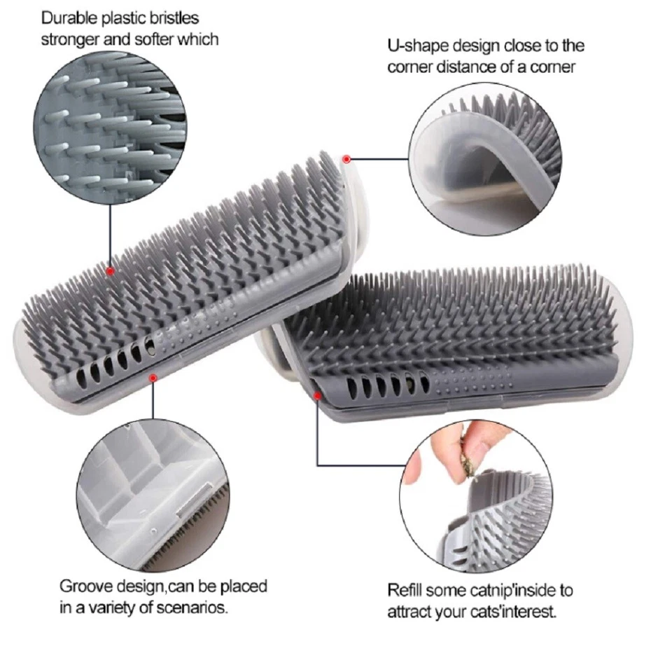 Cepillo autocuidado para gatos - Herramienta de peine de masaje y rascador facial de esquina de pared Foto 3 de 4
