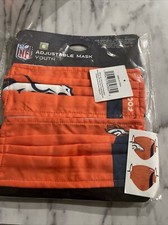 2 Official NFL DENVER BRONCOS Youth Washable Adjustable Work Face Mask FOCO