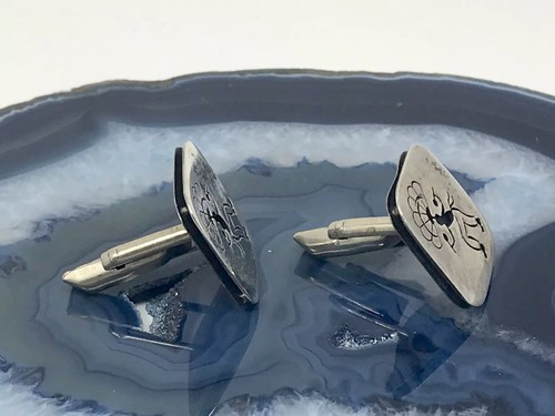 VINTAGE TAXCO MODERNIST SIGNED STERLING SILVER TRIBAL DANCER CUFFLINKS SET 925 - Picture 6 of 8