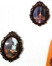 2 QUADRI PICCOLI CON PAESAGGIO NATURALE CORNICE DORATA VINTAGE ANTIQUARIATO