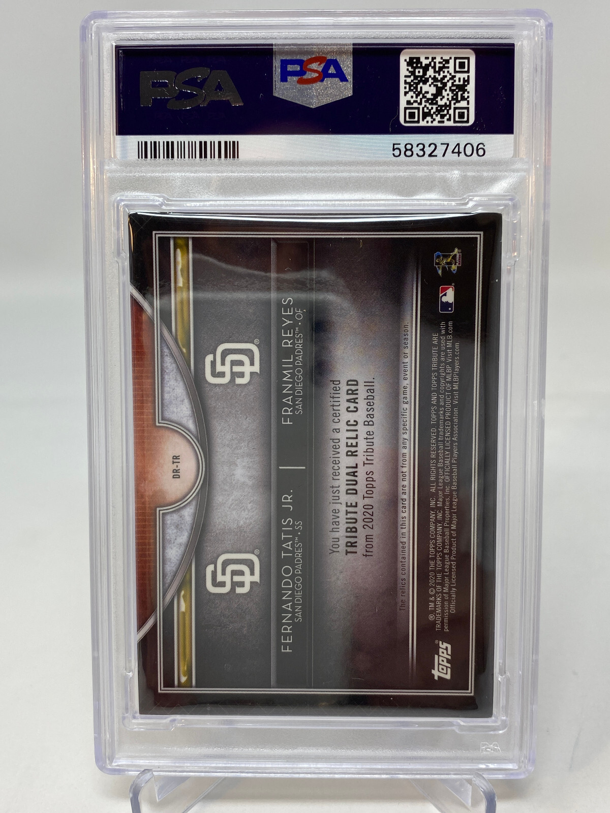 2020 Topps Tribute Dual Relic ORANGE Serial #18/25  Fernando Tatis Jr. PSA 8 view 11