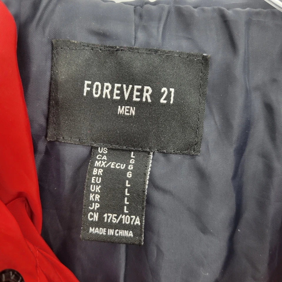 Forever 21 Mens Large Jacket Red Silver Black Zip Up Hood Windbreaker Y2K 90s - Image 3 of 4