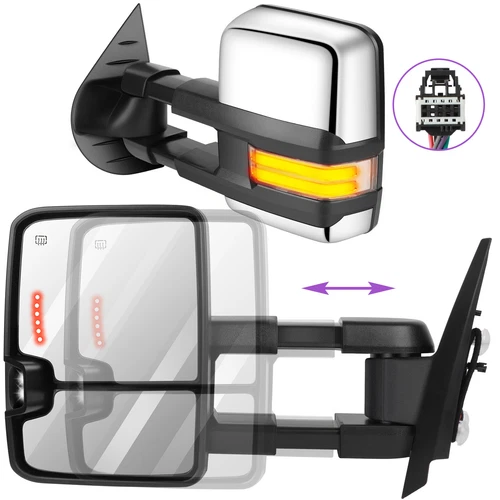 Tow Mirrors Chrome Power Heated Running Light Signals For 07-14 Silverado Sierra