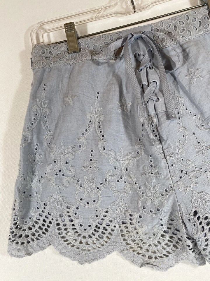 Pantalones Cortos Kimchi Azul Mujer 4 Azul Encaje Bordado Cremallera Lateral Frontal Encaje Informal Foto 4 de 4