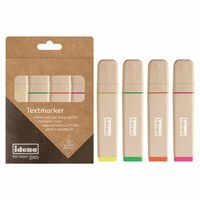 4 St. Idena Textmarker Set Recyceltes Material Gelb GrüN Orange Pink 10539
