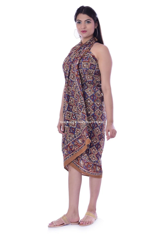 Baumwolle Sarong Hand Blockaufdruck Boho Chic Strandkleid Hell Sommer Wickeltuch - Bild 4 von 4