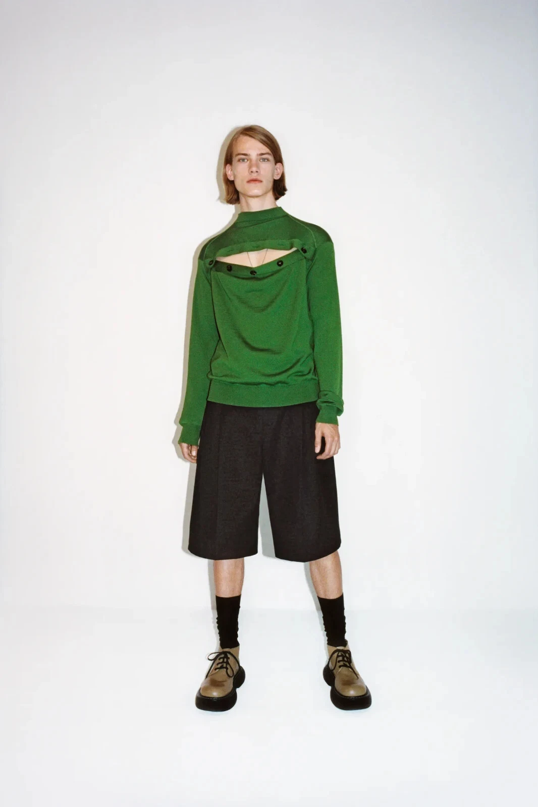 Bottega Veneta Green Button Detail Knitted Wool Sweater Size L Regular Fit