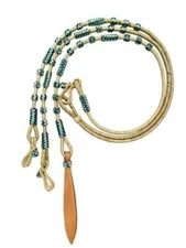 Showman Braided Natural Rawhide Romal Reins w/ Blue Rawhide Beads & Leather