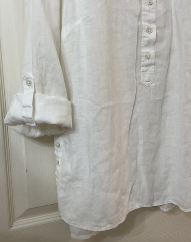Talbots 100% Linen Women’s White Med Collared Tunic Button Long/Roll Tab Slv EUC - Bild 19 von 19