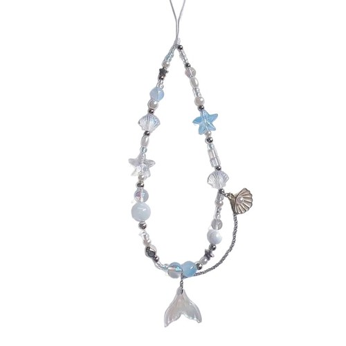 Shell Beaded Phone Lanyard Fish Tail Pendant Wrist Straps Keychain Bag Wristband