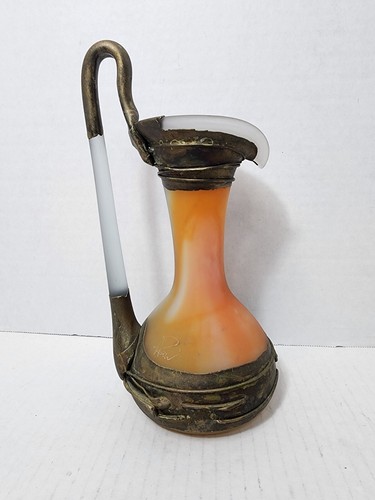 Vintage Art Glass Decanter Mady Benson?Alchemy Glass 10" Orange W/patena Signed - Picture 5 of 12