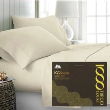 Mayfair Linen 1000 Thread Ct 100% Cotton Desert Sand Queen Size Sheet Set 4 Pc